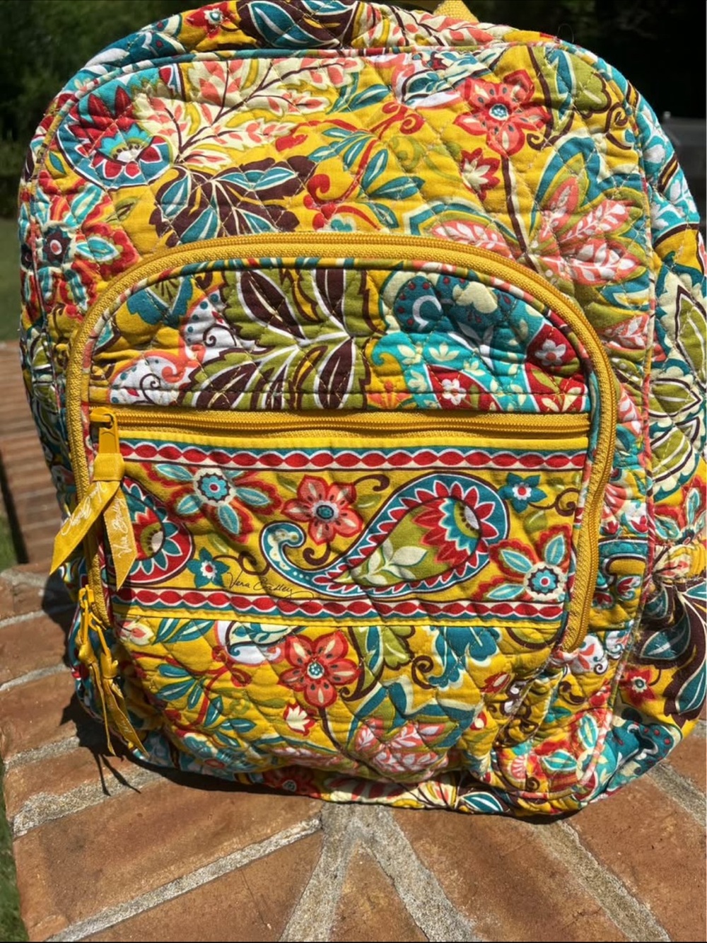 Vera Bradley Yellow Floral Paisley Quilted Backpack